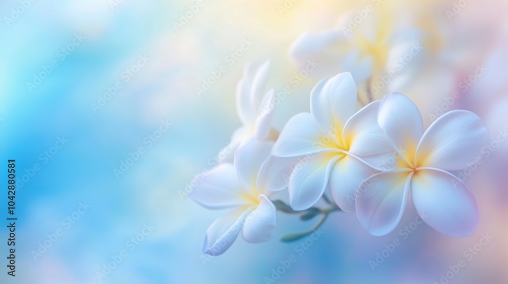 White flowers with soft pastel background, delicate petals, serene atmosphere White flowers with soft pastel background, delicate petals, serene atmosphere