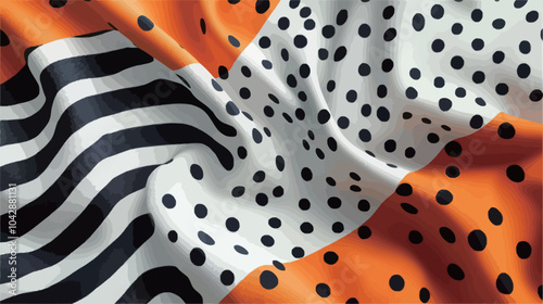 3d rendering of an orange and black polka dot fabric..eps