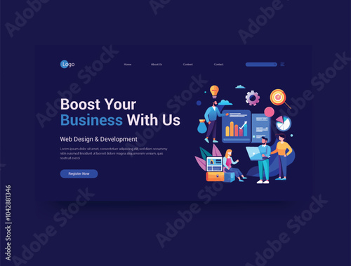 Market analysis agency web banner cover vector template design