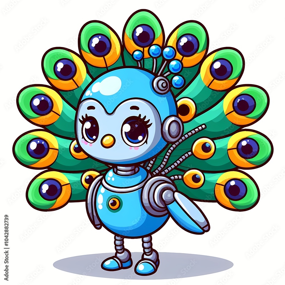 Cute Peacock Robot Cyborg Cartoon Vector Icon Illustration Cute Peacock Robot Cyborg Cartoon Vector Icon Illustration