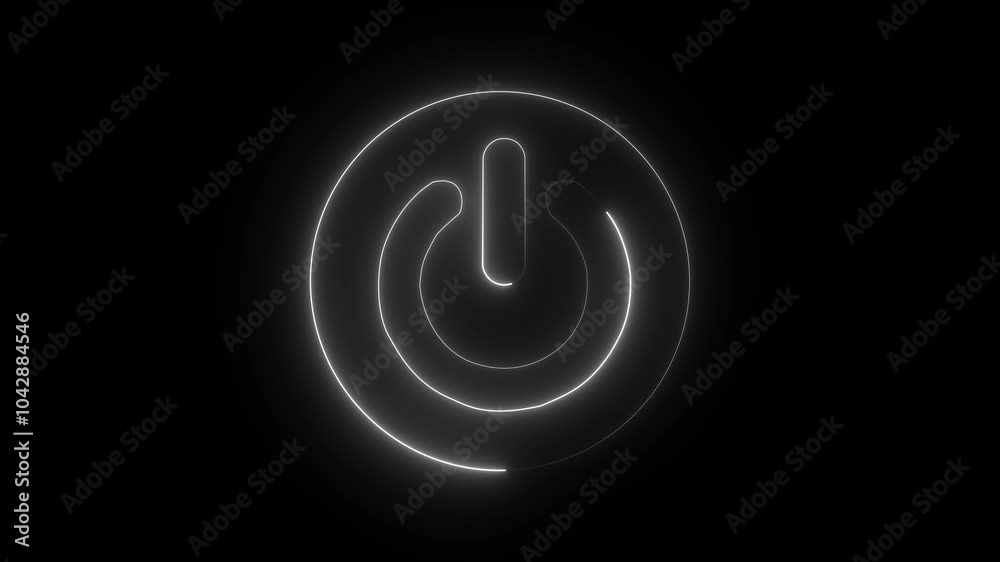 Neon glowing power button icon animate., The appearance of neon symbol power off ,alpha channel Remultiplied. Power icon animation neon on black background. 