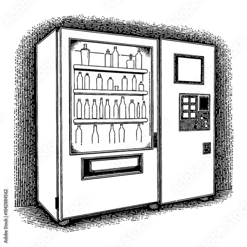 Drink Vending Machine with Detailed Modern Black and White Outline Line Art Drawing Design