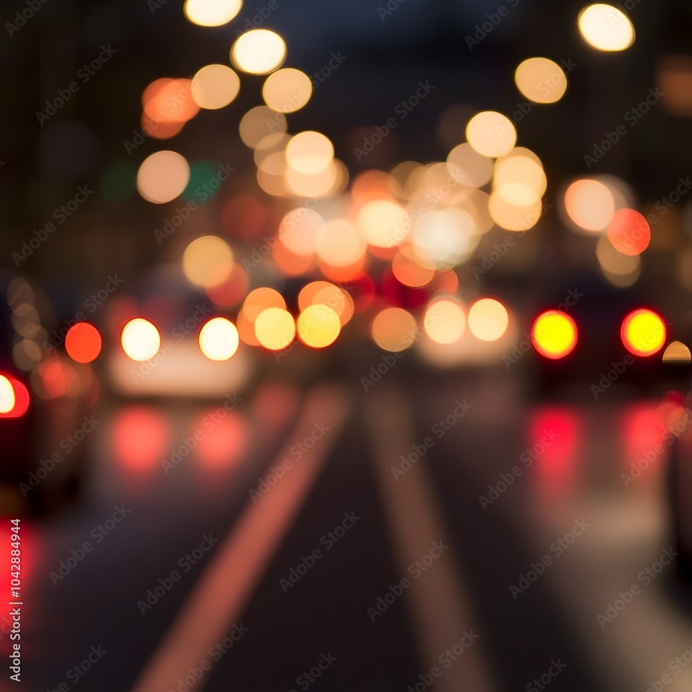 Mesmerizing Bokeh Lights on a Blurred City Night Road with Clear Center Space Mesmerizing Bokeh Lights on a Blurred City Night Road with Clear Center Space