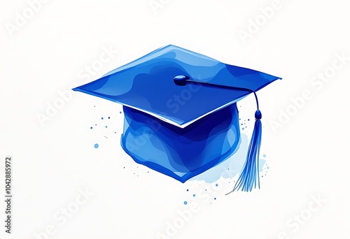 Graduation cap, square academic cap from a splash of watercolor, hand drawn sketch. Vector illustration of paints
