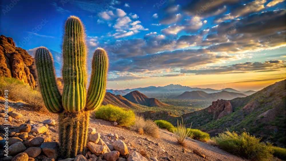 desert mountain landscape with cactus and leading lines desert mountain landscape with cactus and leading lines
