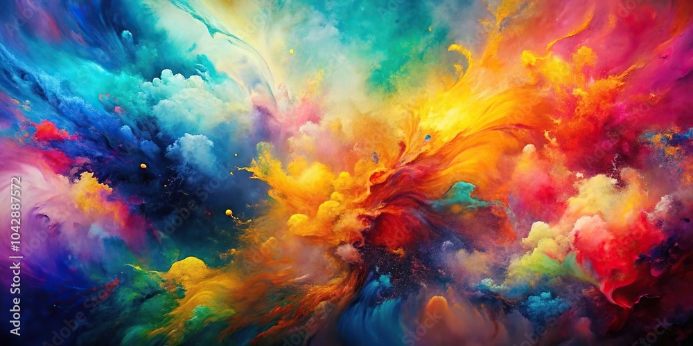 Low angle abstract painting on colorful backdrop Low angle abstract painting on colorful backdrop