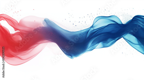 Red, blue, and white waves and swirls of smoke on a white background. AI generation