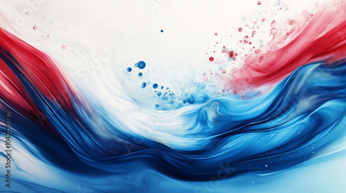 Red, blue, and white waves and swirls of smoke on a white background. AI generation