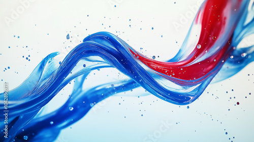 Red, blue, and white waves and swirls of smoke on a white background. AI generation