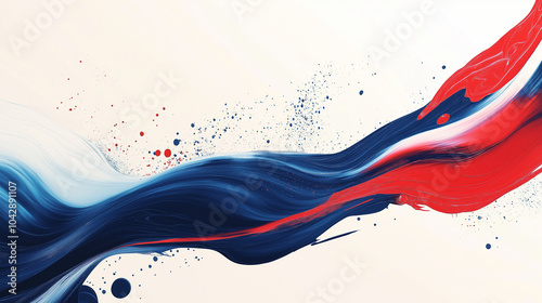 Red, blue, and white waves and swirls of smoke on a white background. AI generation