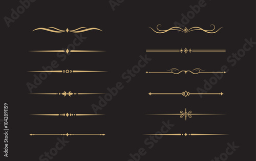 Set of Vintage decorative golden lines. text dividers. Gold line border. Lines separators, Borders, Vintage dividers, Underline elements. Vector illustration