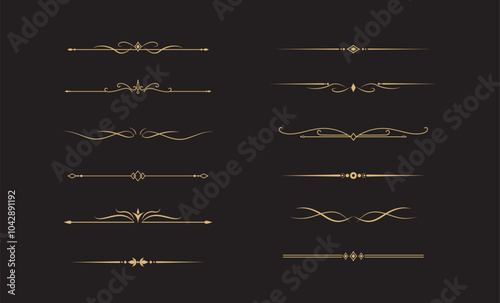 Set of Vintage decorative golden lines. text dividers. Gold line border. Lines separators, Borders, Vintage dividers, Underline elements. Vector illustration