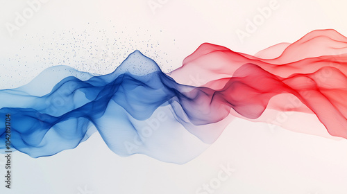 Red, blue, and white waves and swirls of smoke on a white background. AI generation