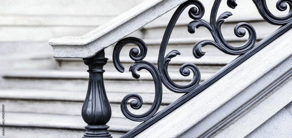 Close-up of a historic building s facade in grayscale, highlighting the ornate iron railings and architectural textures of the past Close-up of a historic building s facade in grayscale, highlighting the ornate iron railings and architectural textures of the past