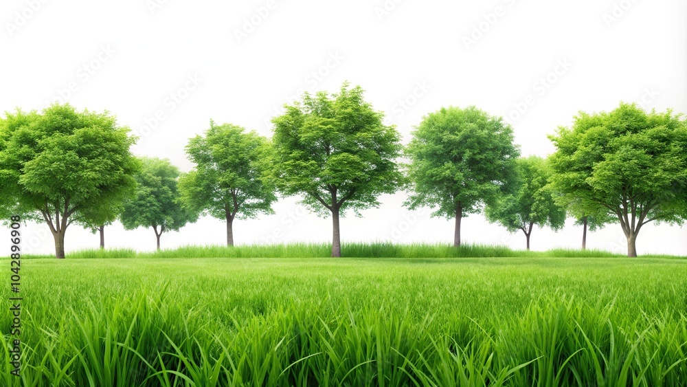 Obraz premium Fresh and vibrant green grass and trees set against a white background