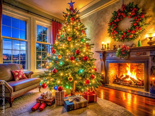 Stunning Christmas Tree with Lights in High Dynamic Range - Festive Holiday Decor Images