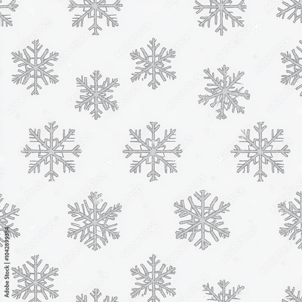 Fototapeta premium Elegant silver snowflakes scattered across a white background creating a winter design pattern