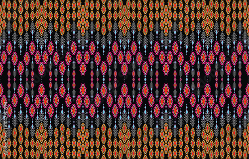 Geometric ethnic oriental pattern traditional Design for background,carpet,wallpaper,clothing,wrapping,Batik,fabric,Vector embroidery style. 