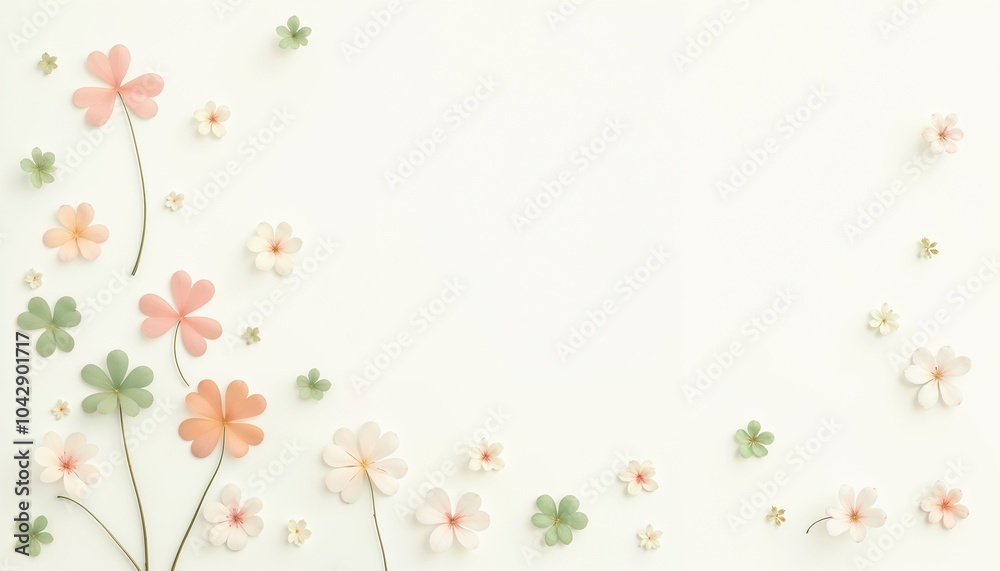 Delicate Watercolor Style Flowers and Clovers in Soft Pastels with Copy Space Delicate Watercolor Style Flowers and Clovers in Soft Pastels with Copy Space