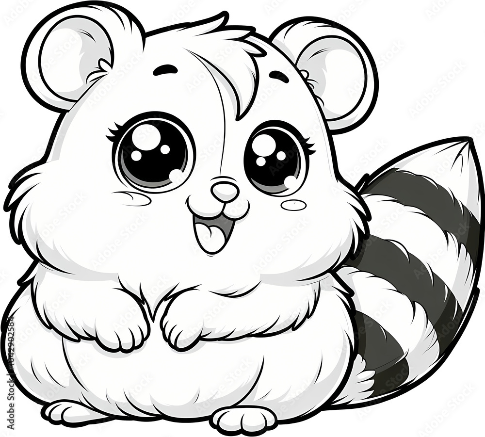 Obraz premium Cute black and white hamster coloring page.