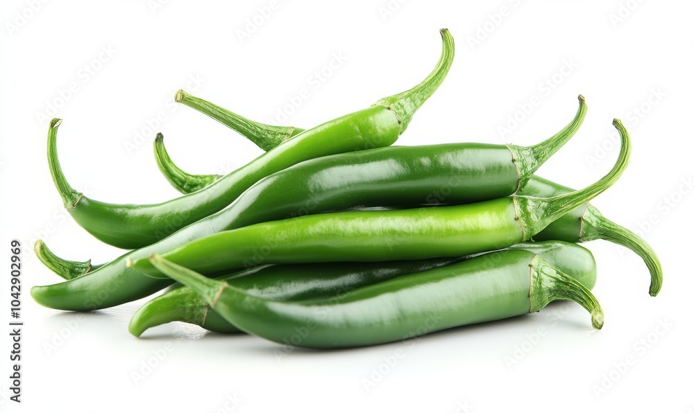 Stack of green chili pepper on white background Stack of green chili pepper on white background