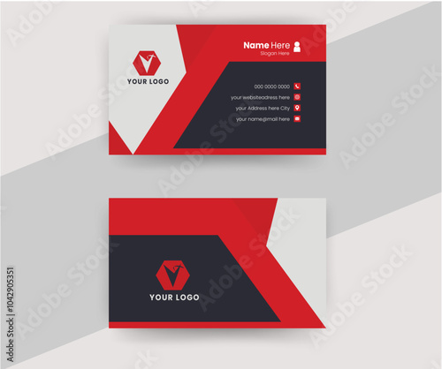 Red and dark black color professional business card design. Vector business card . photo