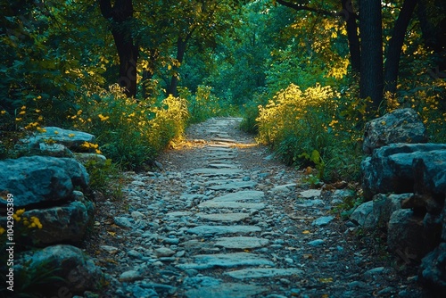 Stone Path Winding Through a Tranquil Forest photo