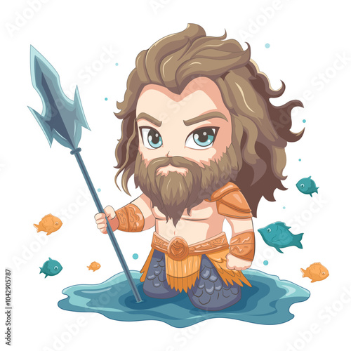 Poseidon Greek God Hold Trident Character Vector