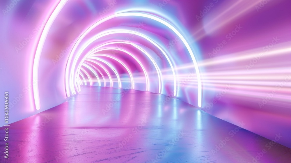 Futuristic tunnel with vibrant neon lights in pink, blue hues creating a dynamic aura. Ideal for concepts of modern technology, innovation, and digital art inspirations. Futuristic tunnel with vibrant neon lights in pink, blue hues creating a dynamic aura. Ideal for concepts of modern technology, innovation, and digital art inspirations.