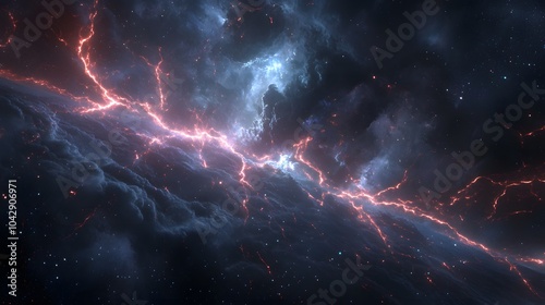 Electrical beams reach out from the being joining the vastness of space and stars photo