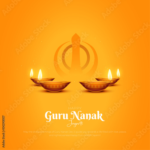 Happy Guru Nanak Jayanti Post and Greeting Card. Celebrating Birthday of Guru Nanak Dev Ji Banner Vector Illustration