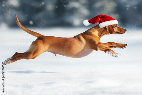 dog wearing santa hat