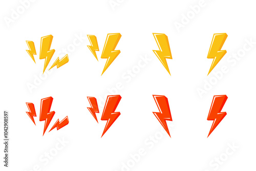 Lightning Bolt Icons Set.  Vector lightning icon in yellow and red color