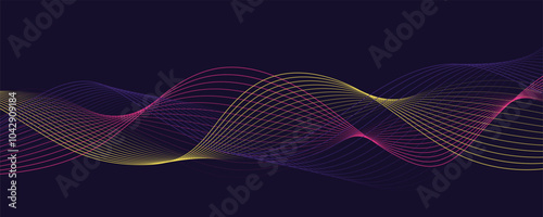 Abstract vector modern background with multicolor wavy lines and particles. Futuristic waves.