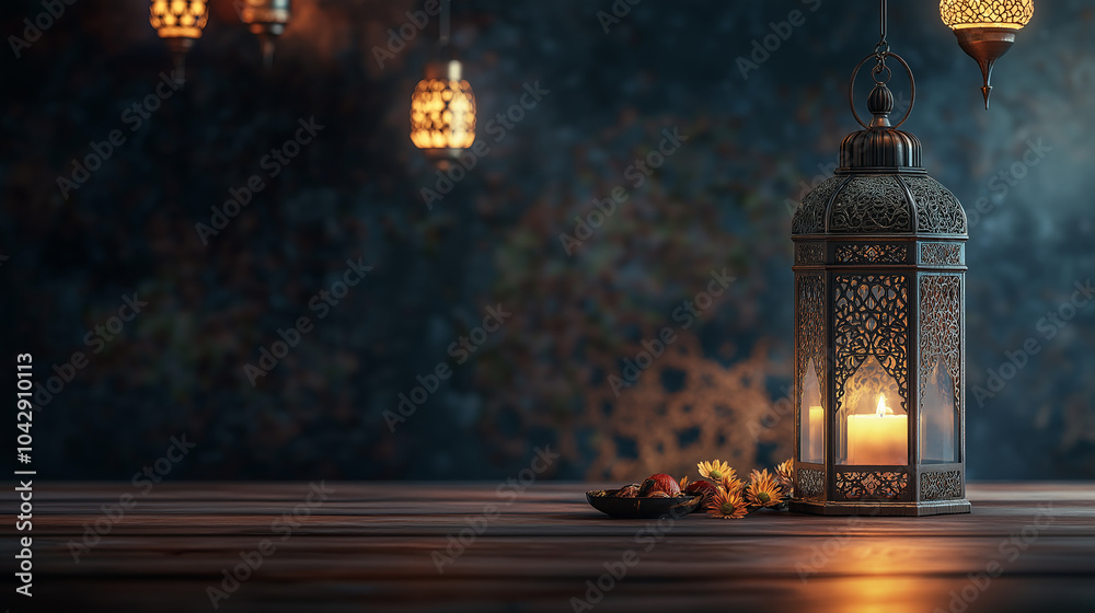 A lantern in the dark with lights on the wall with Ramadan Background, Pocillopora elegans highlighting greeting designs and Eid Mubarak themes A lantern in the dark with lights on the wall with Ramadan Background, Pocillopora elegans highlighting greeting designs and Eid Mubarak themes