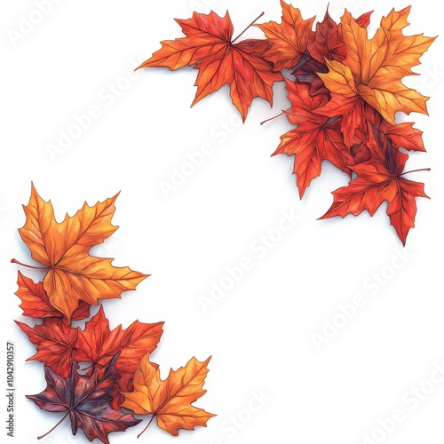 Autumn leaves in clean arrangement on white background