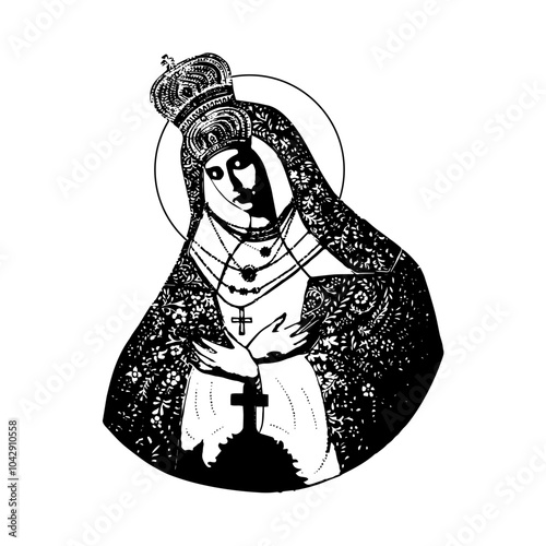 Mother of God Ostrobramskaya. Illustration Byzantine style on white background