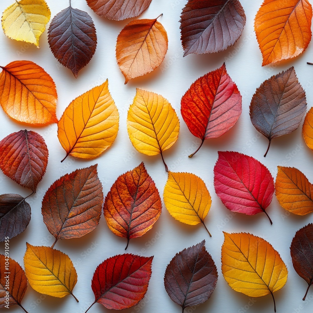 Clean Autumn Leaves Arranged on White Background Clean Autumn Leaves Arranged on White Background