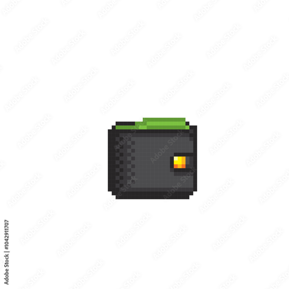 Wallet pixel art icon. Design for logo, web, mobile app, sticker, badges and patches. Video game sprite. 8-bit. Isolated vector illustration. Wallet pixel art icon. Design for logo, web, mobile app, sticker, badges and patches. Video game sprite. 8-bit. Isolated vector illustration.