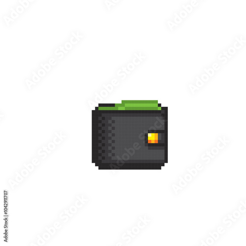 Wallet pixel art icon. Design for logo, web, mobile app, sticker, badges and patches. Video game sprite. 8-bit. Isolated vector illustration.