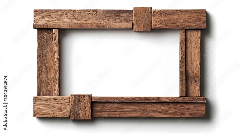 Wooden 3D Frame for Artwork with Centered Empty Space on Simple Background Wooden 3D Frame for Artwork with Centered Empty Space on Simple Background