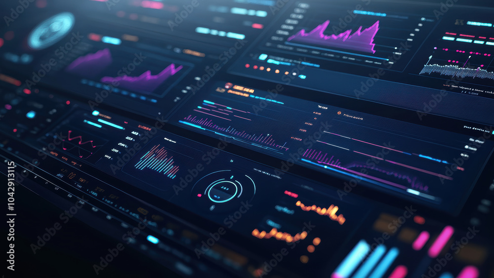 Obraz premium Computer screen displaying a complex dashboard with various charts and graphs.