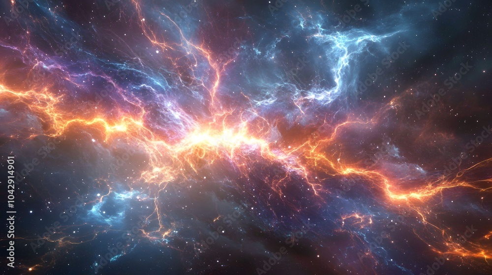 Obraz premium Tendrils of light and electricity connect the cosmic being to the fabric of space