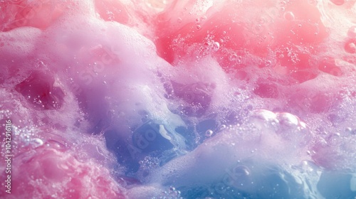 Top view of pink and cyan jelly, white background, raspberry juice, glossy textures, energetic and playful.