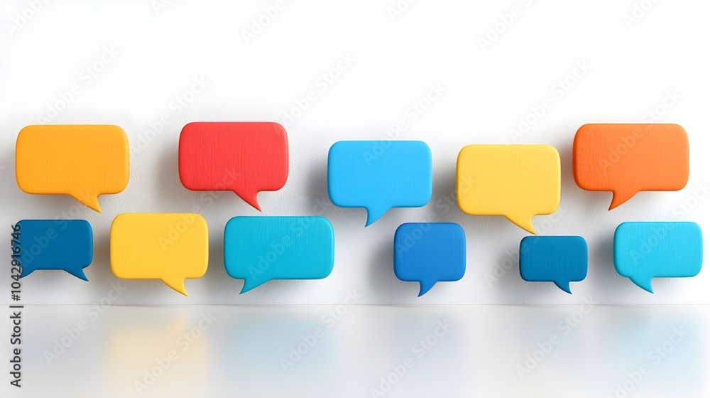 Colorful speech bubbles on a white wall Colorful speech bubbles on a white wall