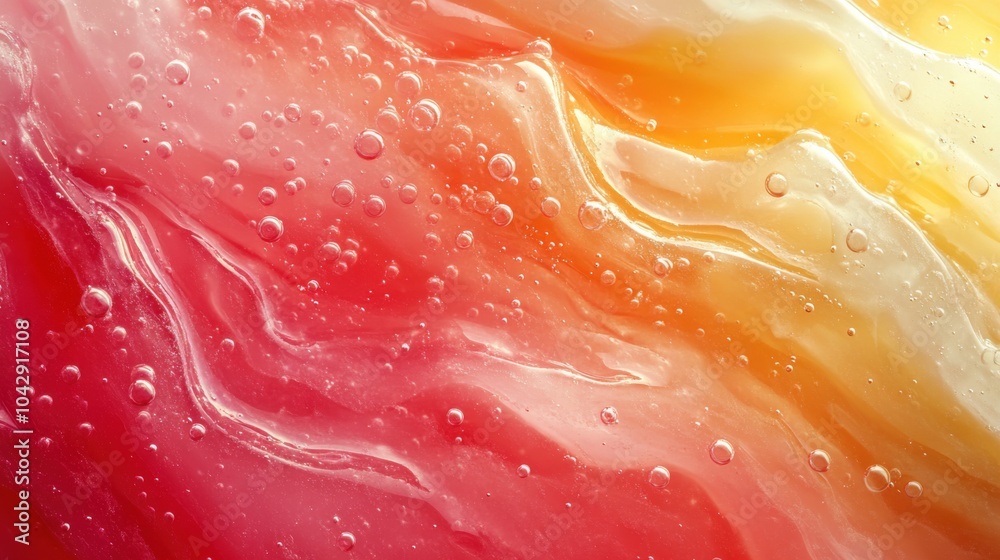 Top view of red and yellow jelly, white backdrop, cranberry juice, translucent textures, warm and rich contrast. Top view of red and yellow jelly, white backdrop, cranberry juice, translucent textures, warm and rich contrast.