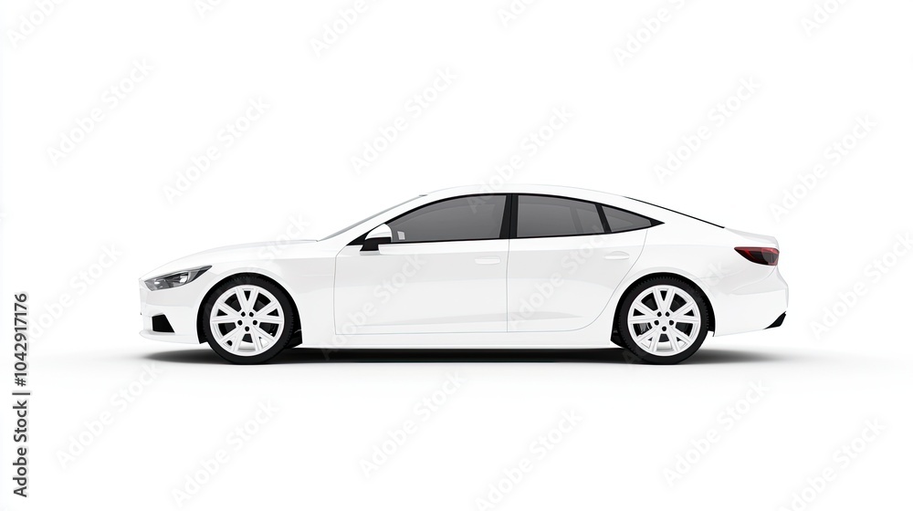 Sleek White Sedan on White Background Sleek White Sedan on White Background