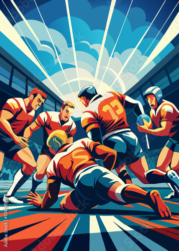 Intense Rugby Match Action With Dynamic Athletes Illustration