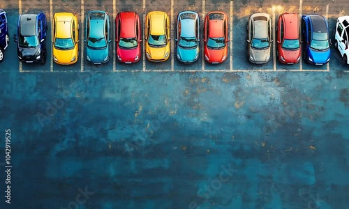 Wallpaper Mural Aerial view of colorful cars parked in a neat row. Torontodigital.ca