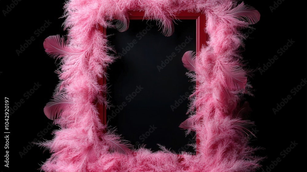Pink Feathers Frame with Red Border on Black Background Pink Feathers Frame with Red Border on Black Background